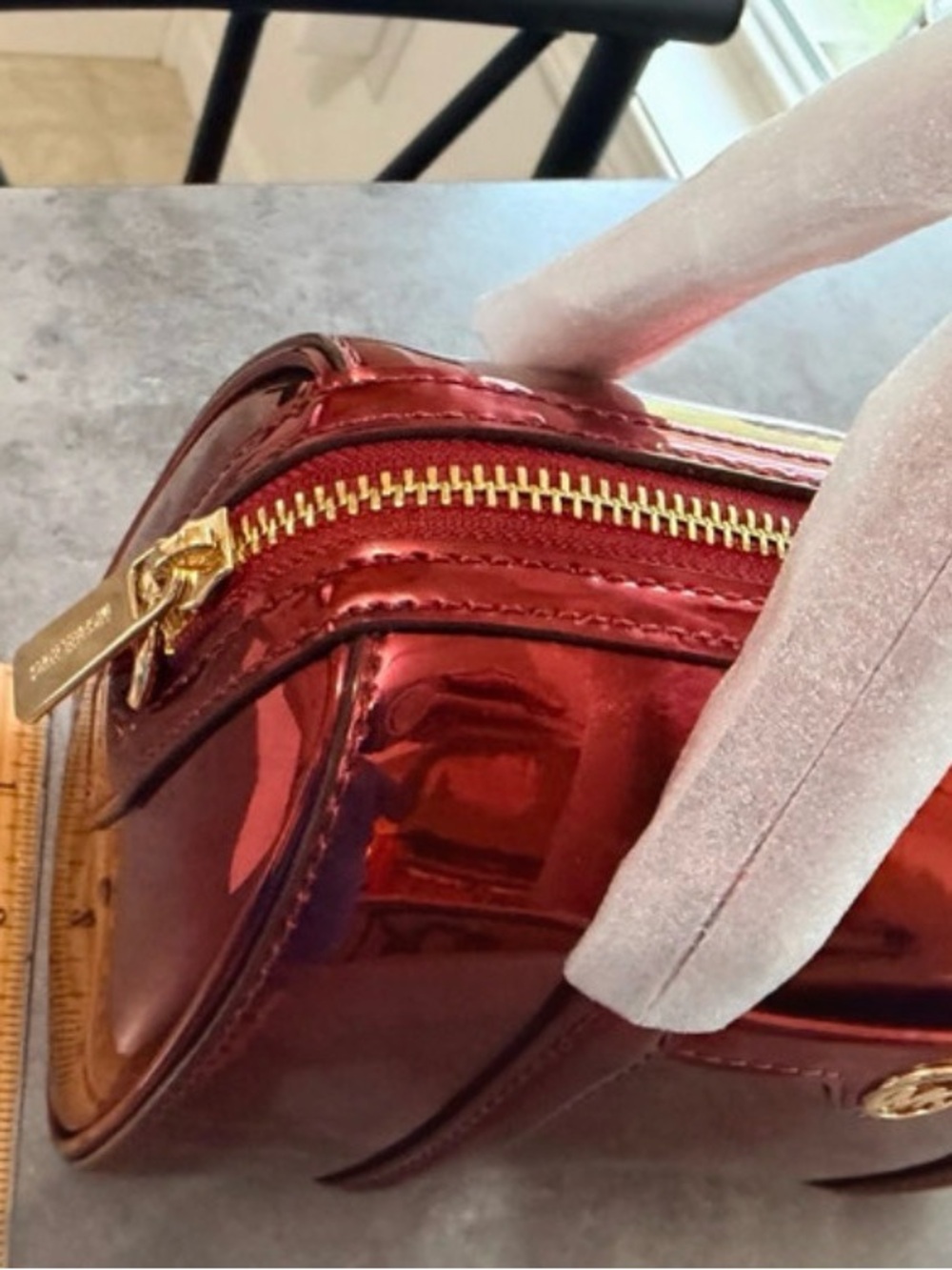 Michael Kors Metallic Red wine Mini Bowling Satchel Michael Kors Crossbody New - Picture 9 of 12